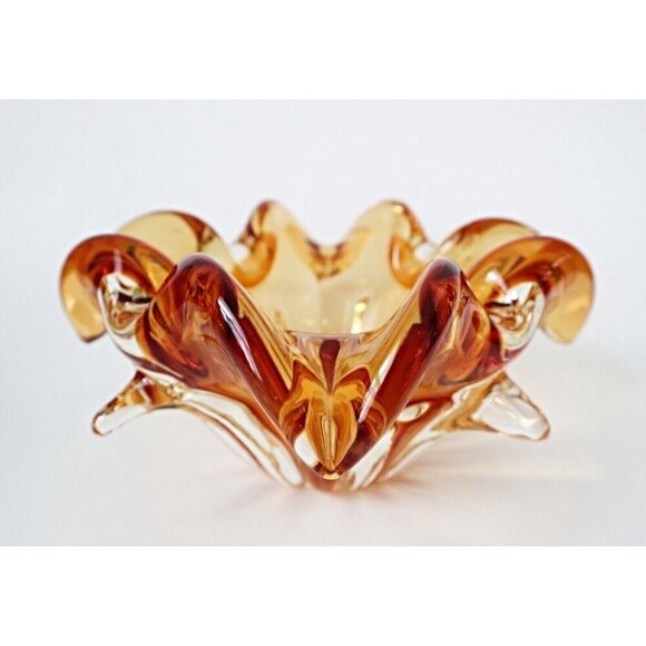 Vintage Chalet Glass Amber Ashtray Chunky Mid Century Modern Contemporary Canada - Picture 3 of 6